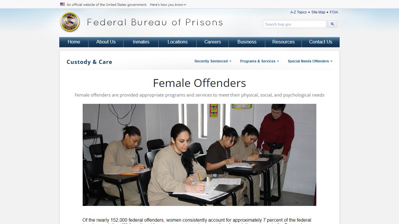 BOP: Female Offenders - Federal Bureau of Prisons